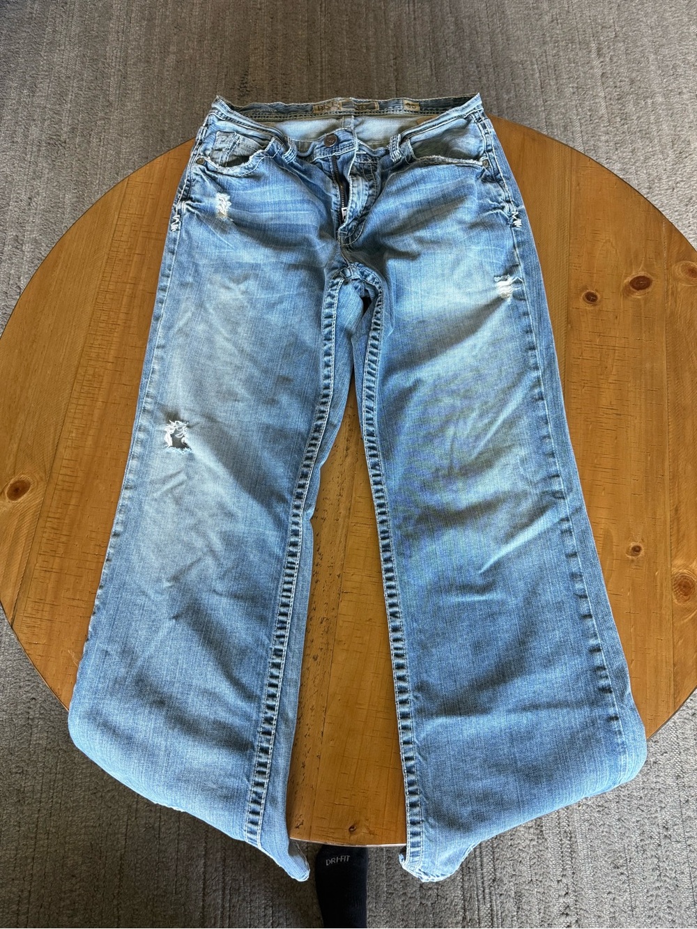 BKE Light Blue Straight-Leg Men's Jeans with Faded Distressing